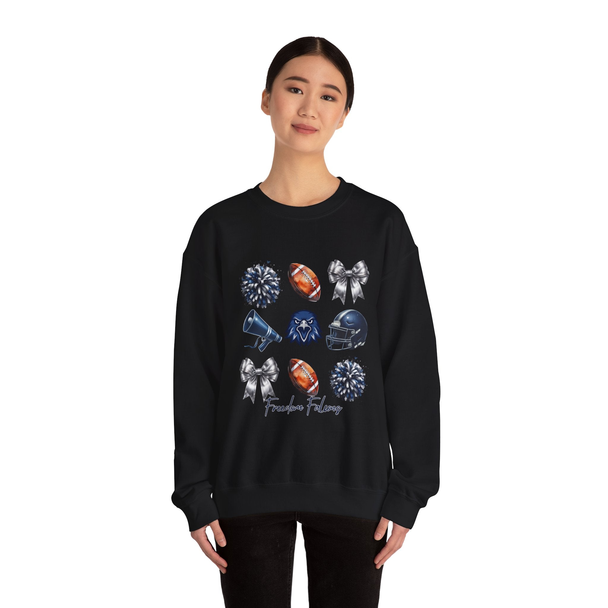 Freedom Falcons Football Crewneck Sweatshirt | Football Icons, Megaphone & Bows