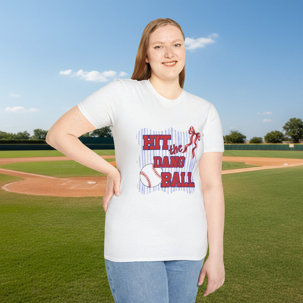 Hit the Dang Ball T-Shirt | Baseball Graphic, Red White Blue Stripes