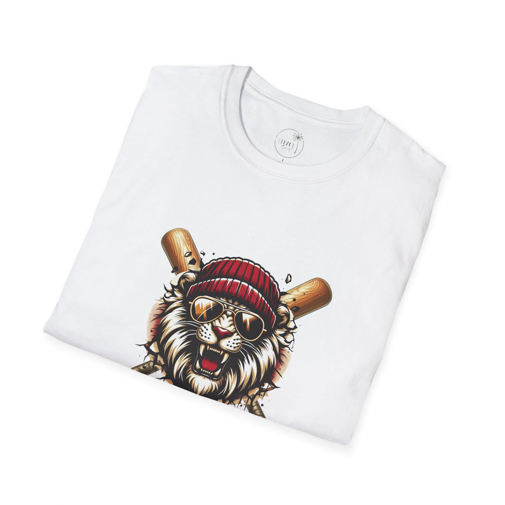 Lions Baseball Tee — Fierce Lion Mascot with Bats