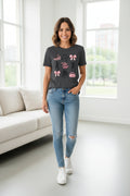 Hip Hop Dance Icons T‑Shirt — Pink Bows, Boombox & Sneaker Graphic
