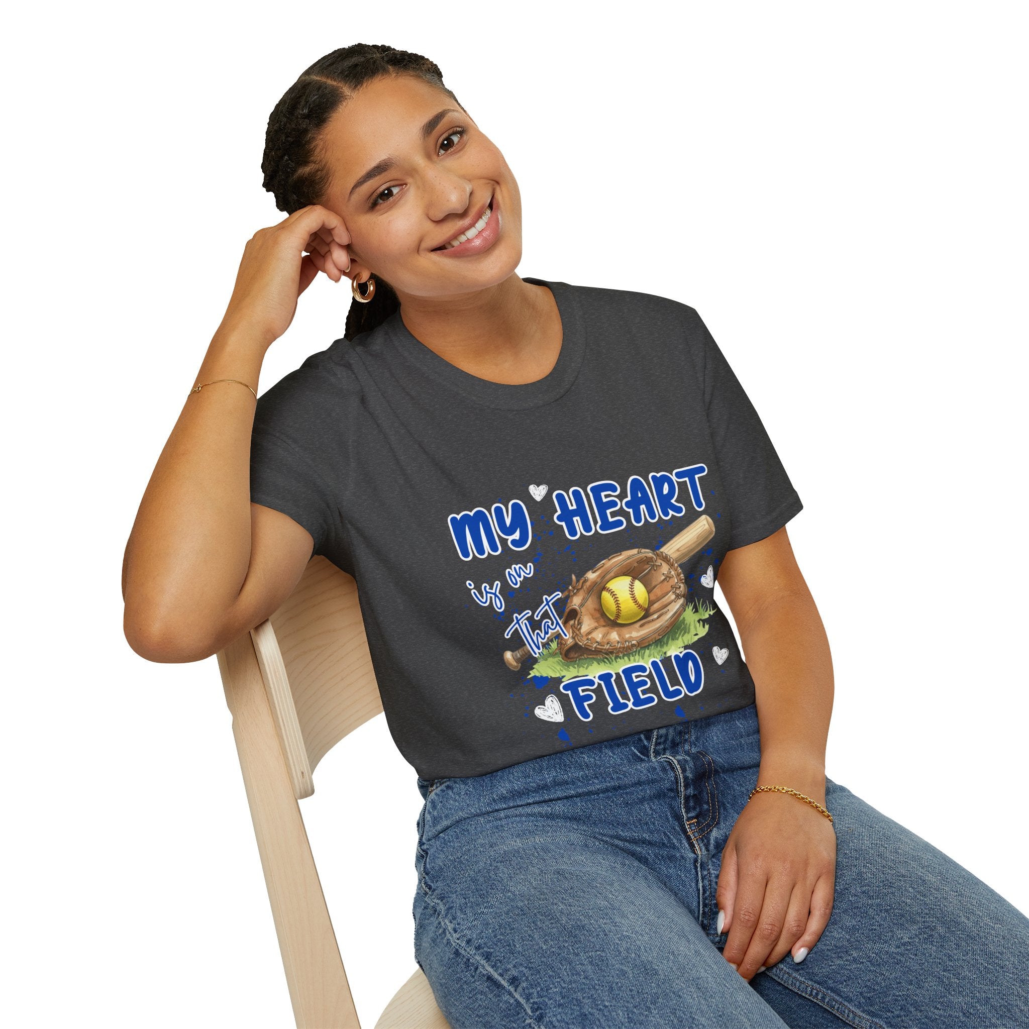 My Heart Is On That Field Softball T-Shirt | Softball Glove Ball Bat Design