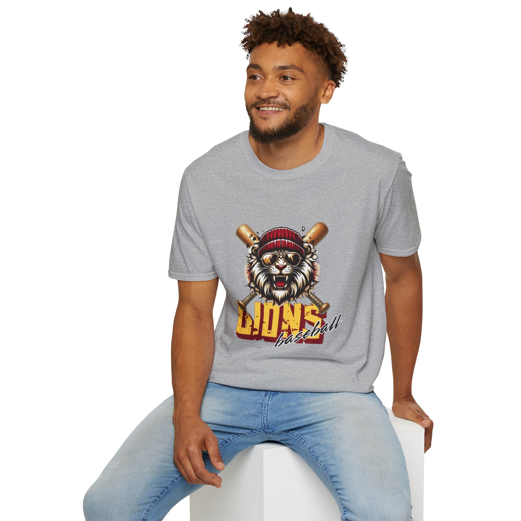 Lions Baseball Tee — Fierce Lion Mascot with Bats