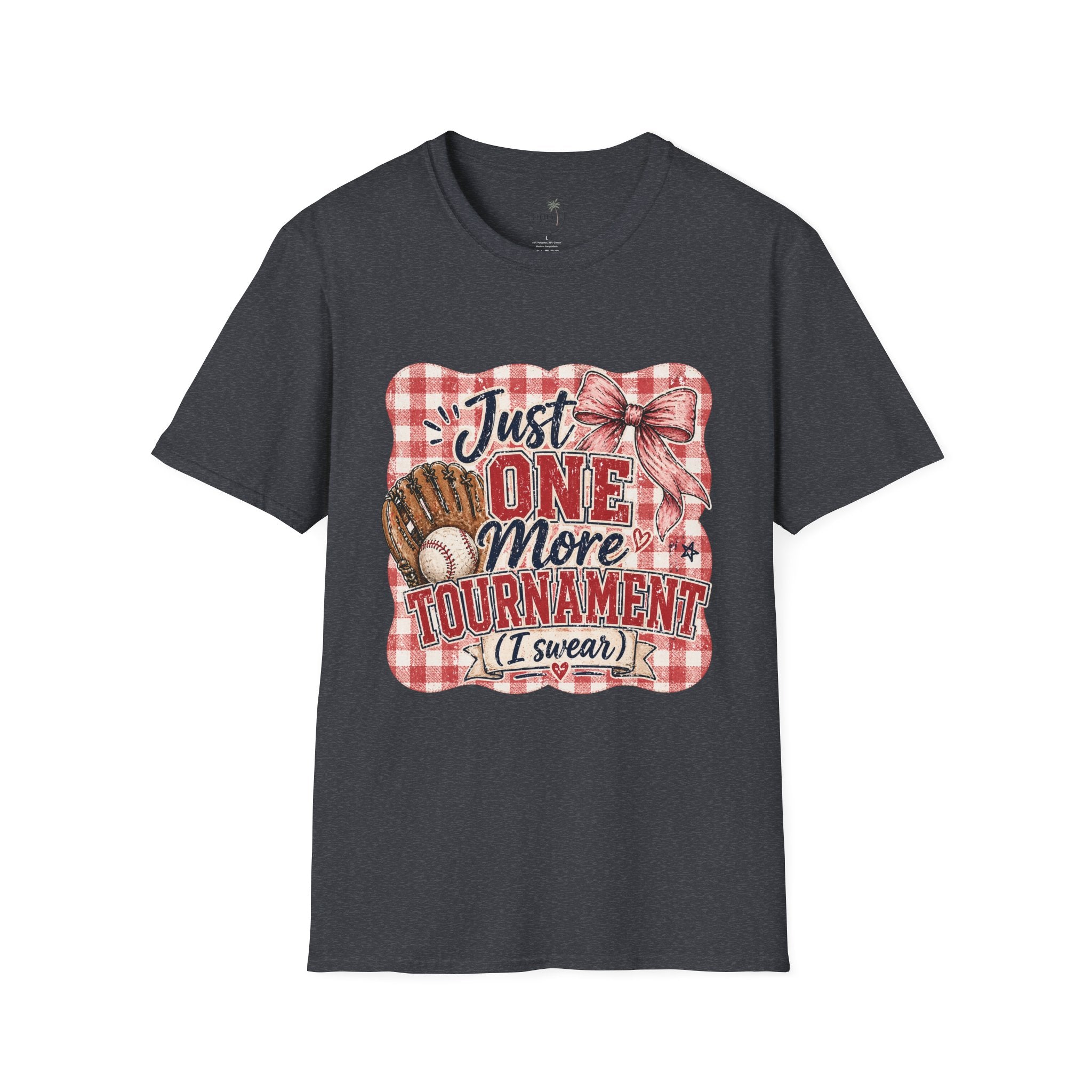 Preppy Travel Baseball Mom Shirt, Just One More Tournament Tee, Cute Girly Sports Mom Graphic, Game Day Outfit Shirt, Bow Baseball Tee