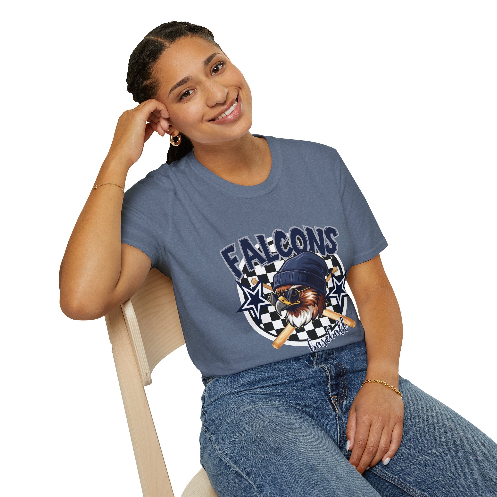 Falcons Eagle Baseball T-Shirt | Checkerboard Stars, Bat Helmet Sports Design