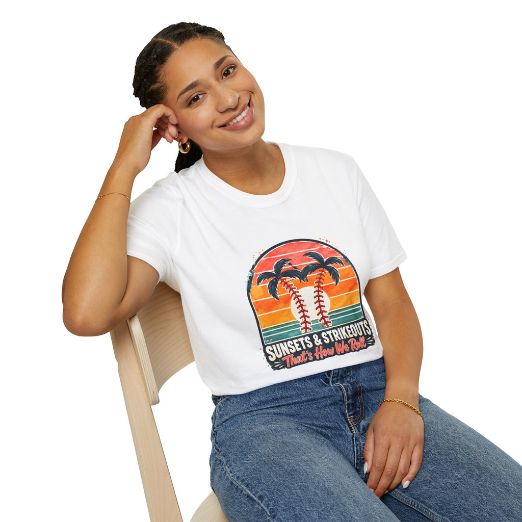 Sunset Baseball Palm Trees T-Shirt | Sunsets & Strikeouts Vintage Sunset Baseball Shirt