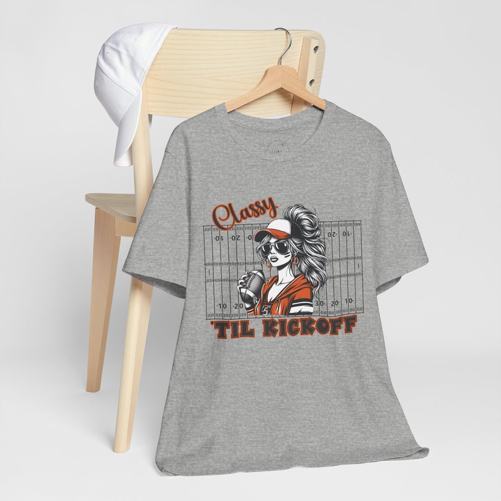 Classy Til Kickoff Football T-Shirt | Womens Game Day Tee | Cute Football Mom Shirt | Tailgate Outfit Fall Sports Fan Gift