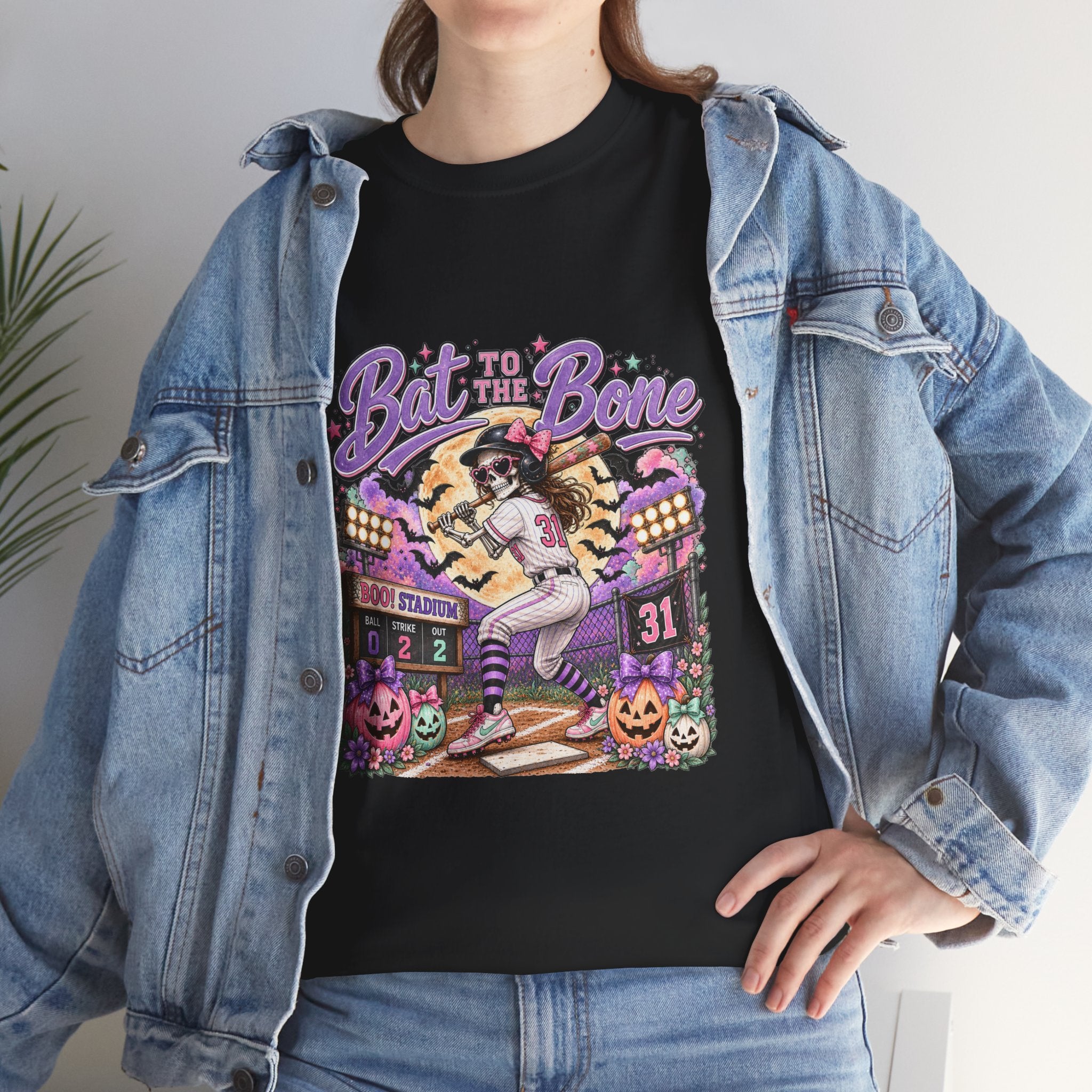 Bat to the Bone Halloween Softball Tee | Vintage Pumpkins