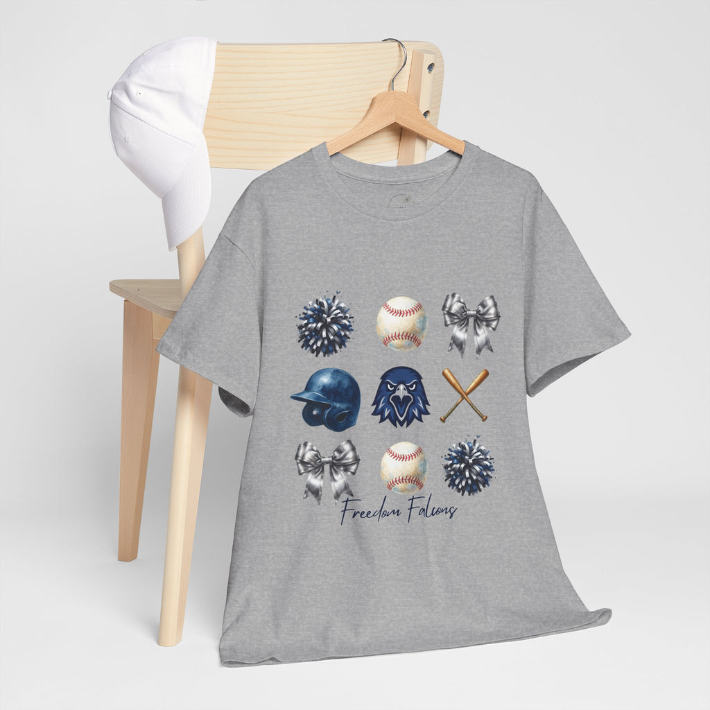 Freedom Falcon Baseball Icons Tee | Helmet, Bat, Ball,
