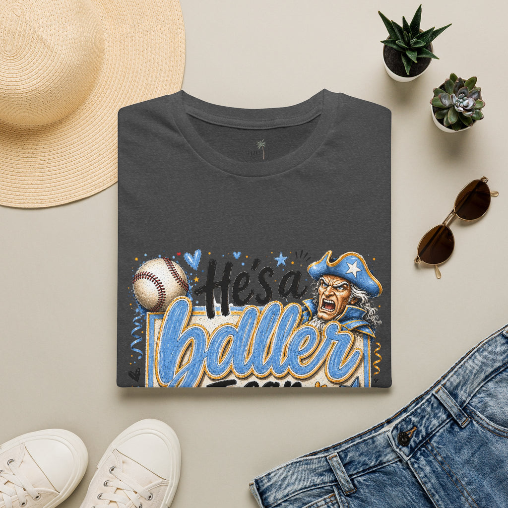 Patriot-"He's a Baller baseball I can tell" T-Shirt | Baseball Mom Dad Fan T-shirt