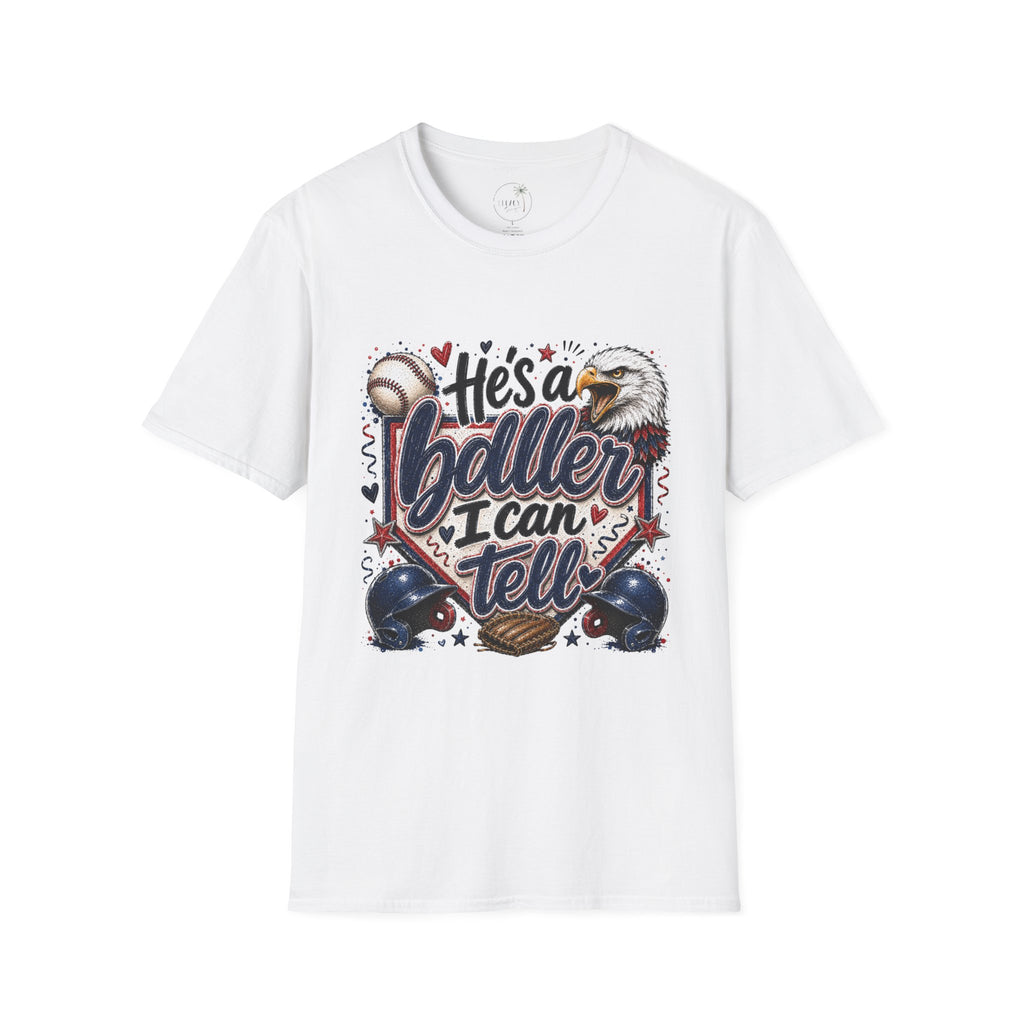 EAGLES-"He's a Ball-er I Can Tell" Patriotic Eagle Design Baseball Mom T‑Shirt —
