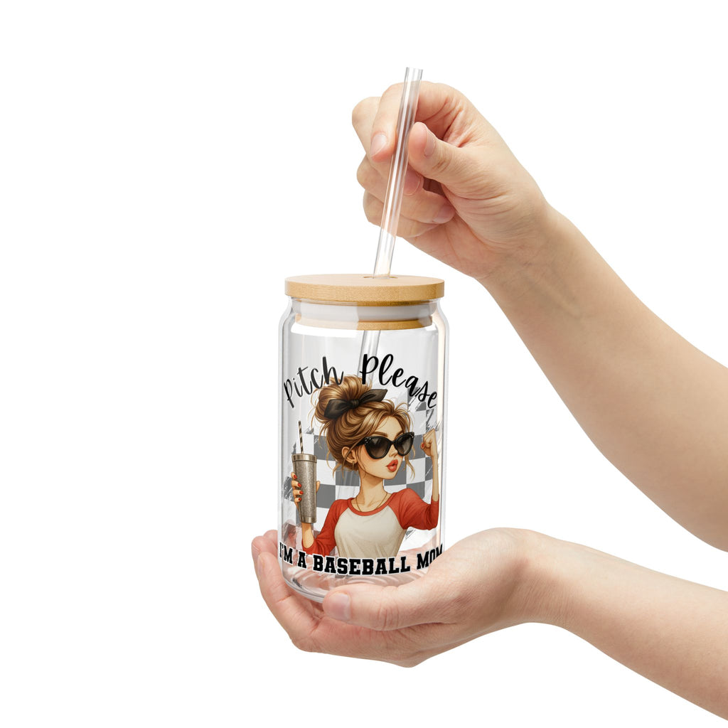 Baseball Mom Sipper Glass, Pitch Please, Sports Drinkware, Gift for Baseball Lovers, Summer Refreshment, 16oz Drinking Jar