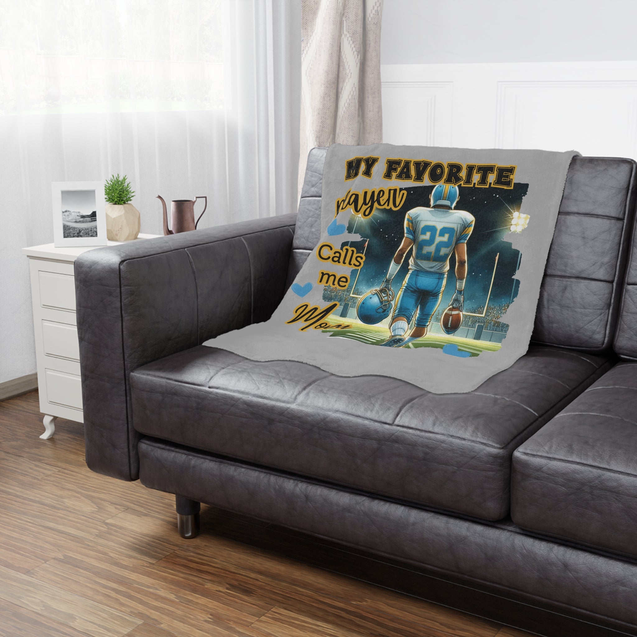 My Favorite Player Calls Me Mom Football Blanket  Sports Mom Gift, Game Day Throw, Custom Football Mom Blanket