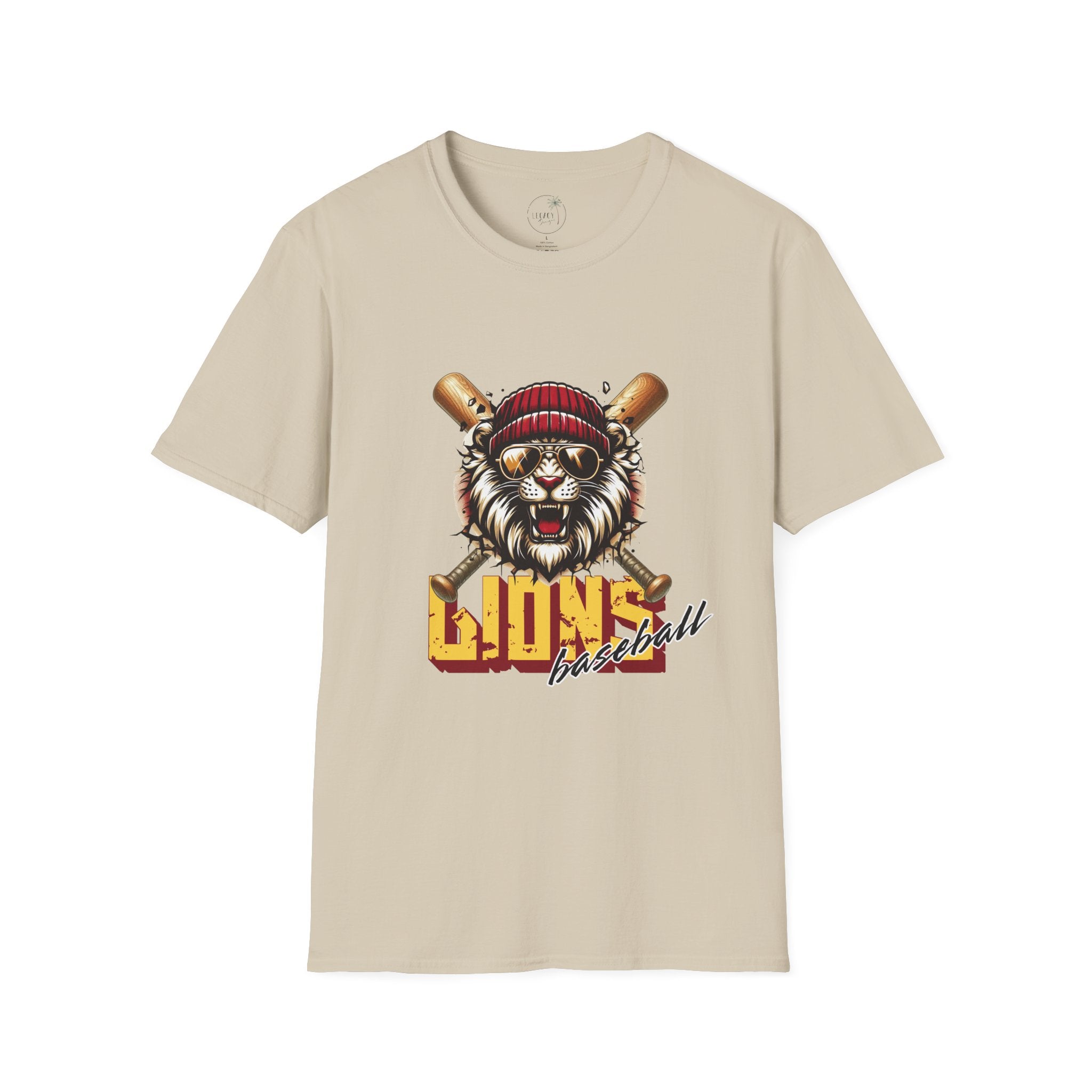 Lions Baseball Tee — Fierce Lion Mascot with Bats