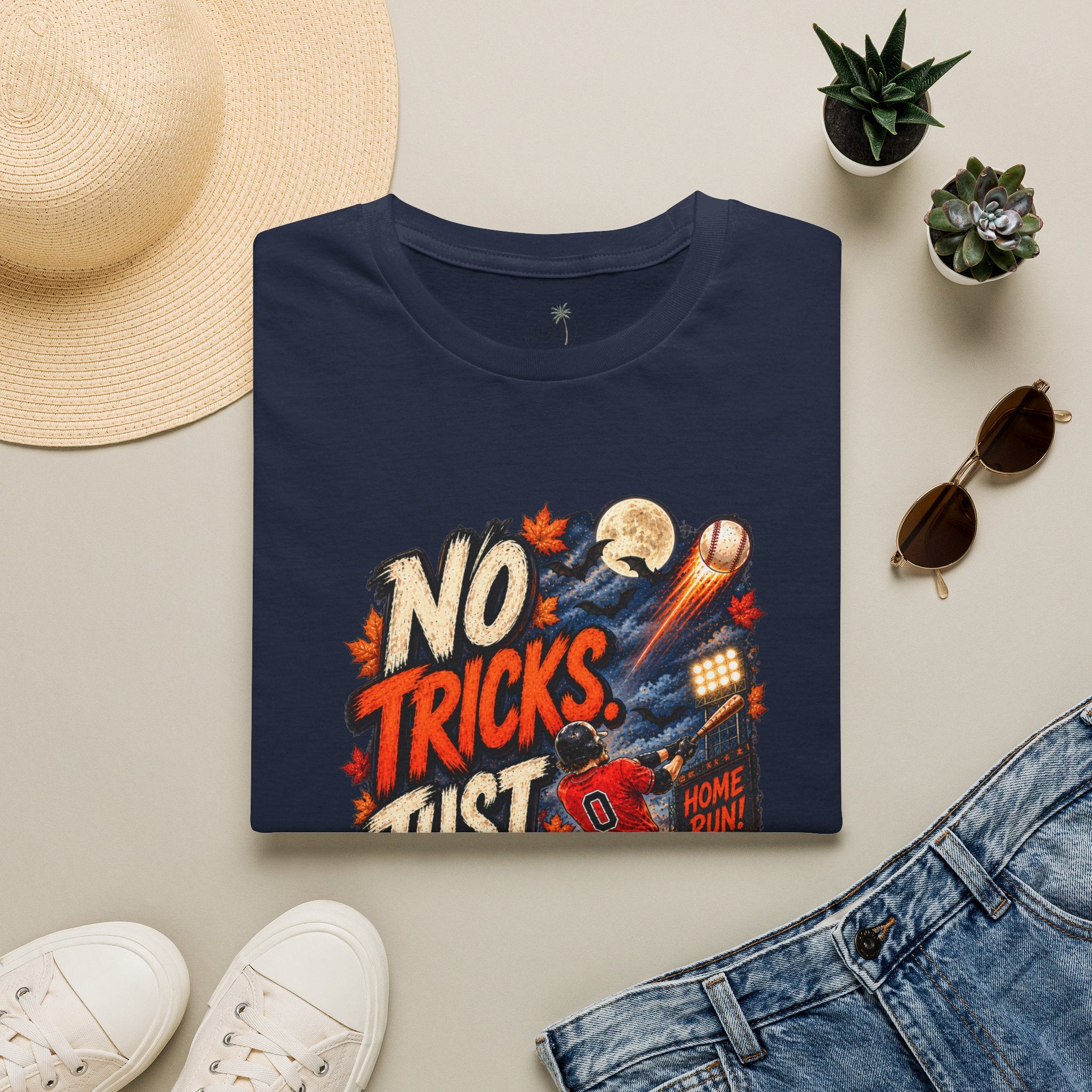 No Tricks Just Dingers T-Shirt | Halloween Baseball Pumpkin Moon Retro