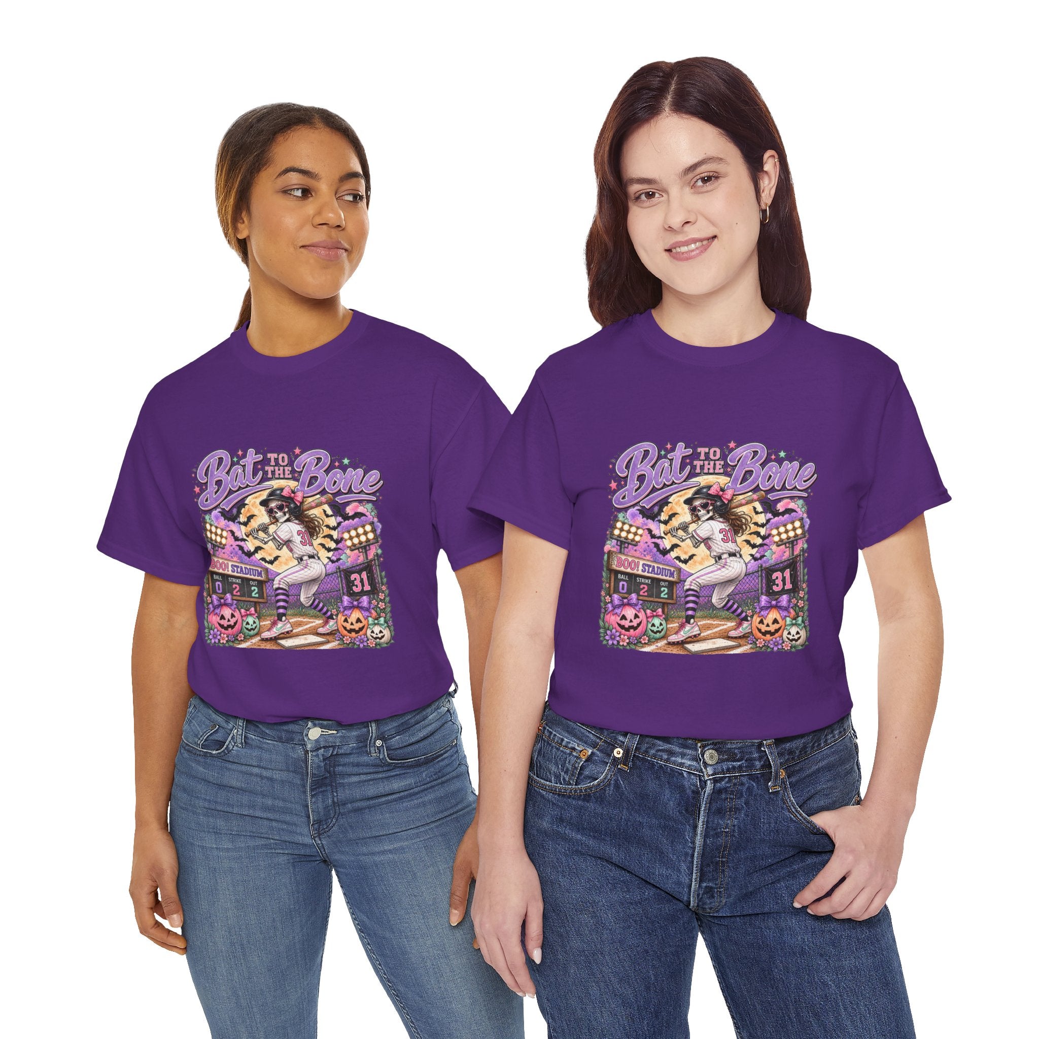 Bat to the Bone Halloween Softball Tee | Vintage Pumpkins