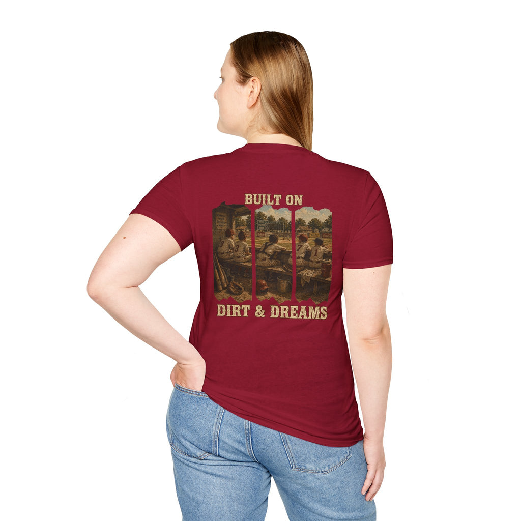 Vintage Baseball Shirt Built on Dirt and Dreams, Nostalgic Baseball Graphic Tee, Classic Fan Shirt, Dugout Scene Tee, Game Day Shirt