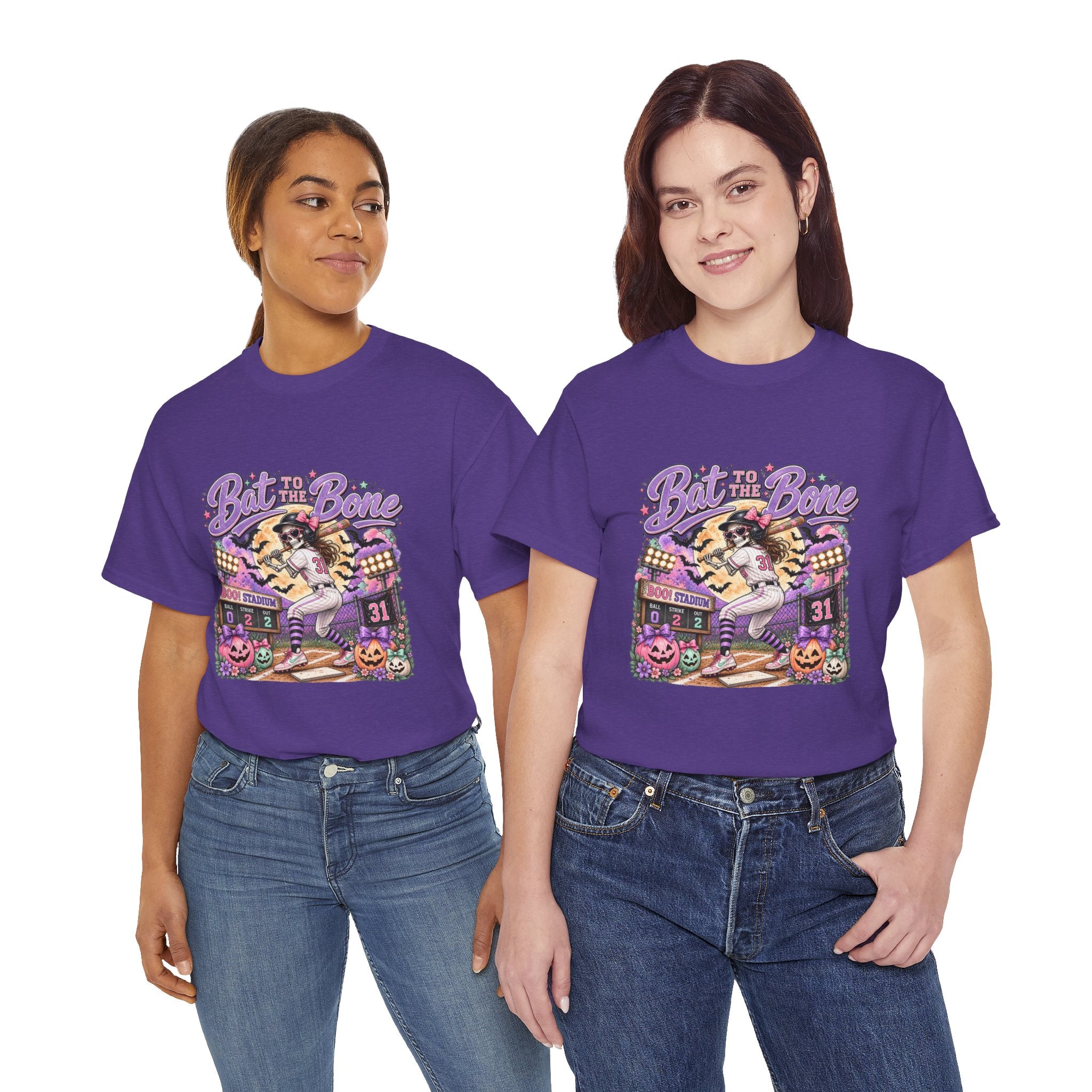 Bat to the Bone Halloween Softball Tee | Vintage Pumpkins