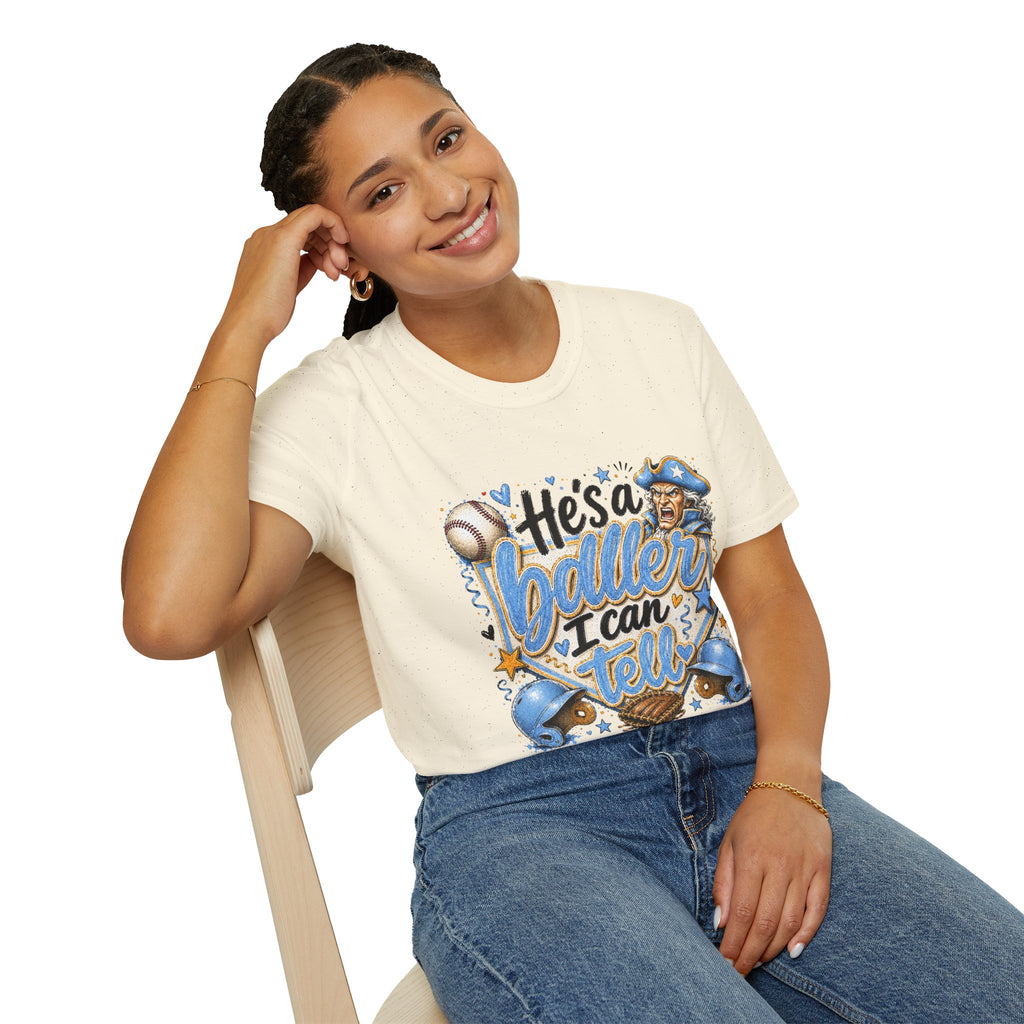 Patriot-"He's a Baller baseball I can tell" T-Shirt | Baseball Mom Dad Fan T-shirt