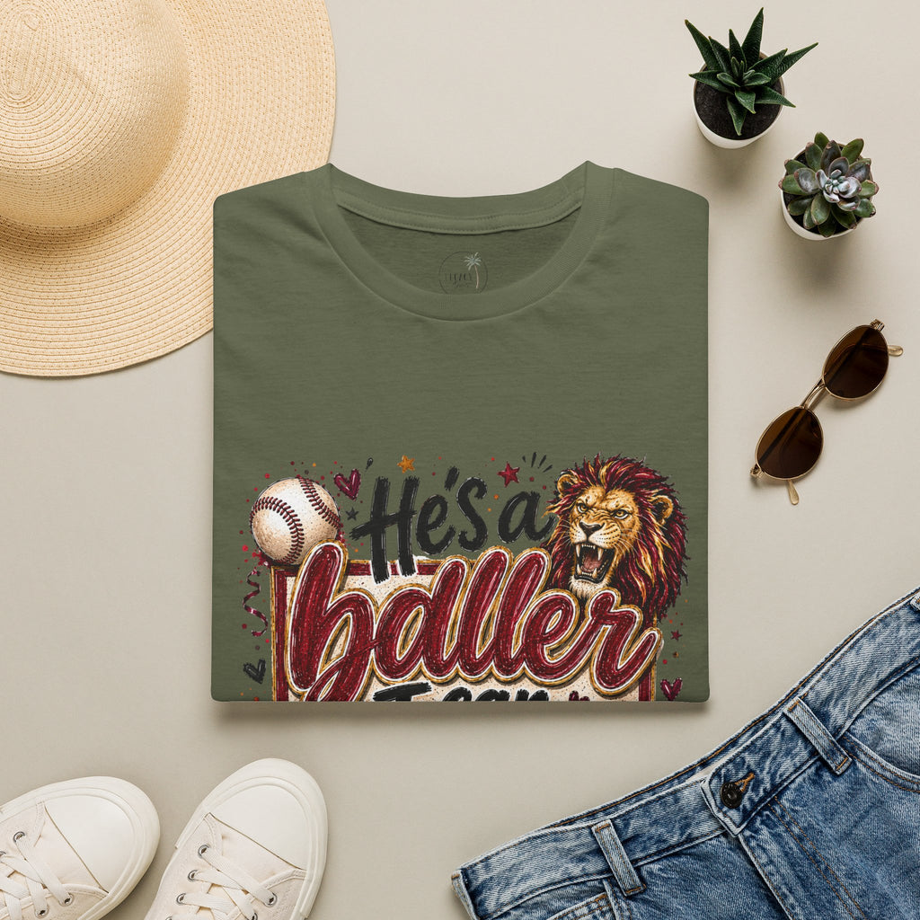 He's a Baller Lion baseball T-Shirt | Sports graphic tee
