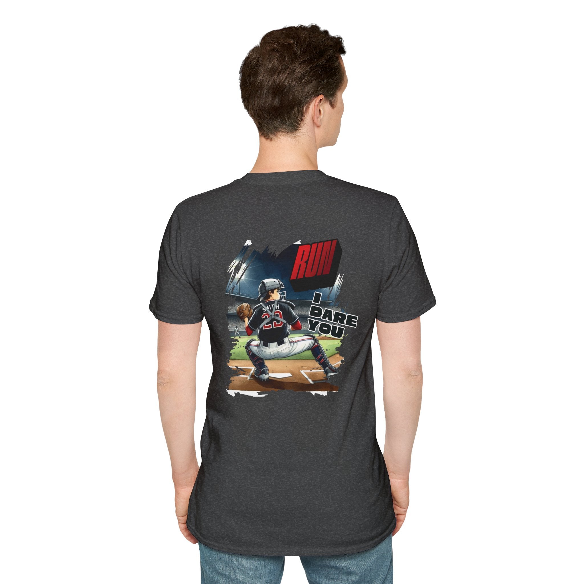 Run I Dare You' Back Graphic Baseball Runner T-Shirt Youth Player Illustration