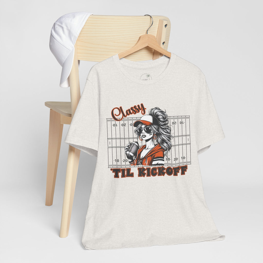 Classy Til Kickoff Football T-Shirt | Womens Game Day Tee | Cute Football Mom Shirt | Tailgate Outfit Fall Sports Fan Gift