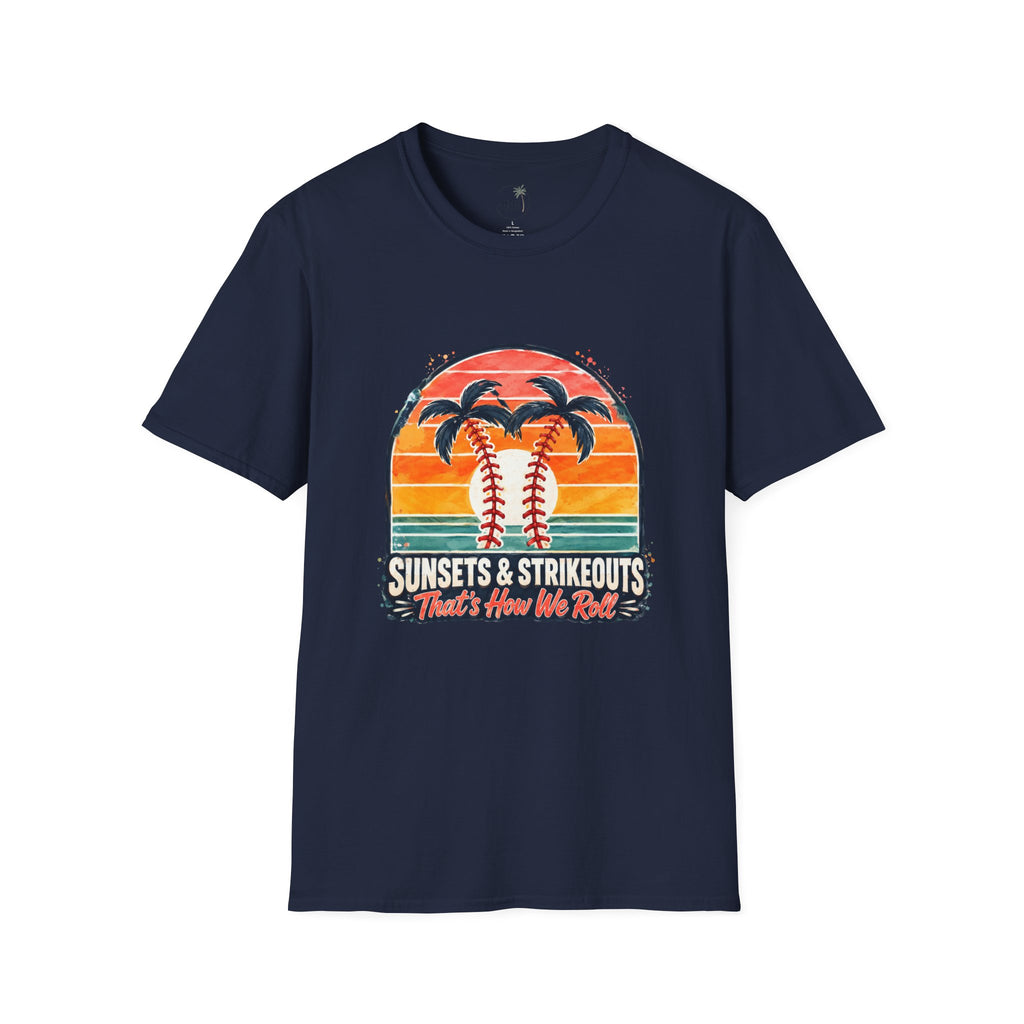 Sunset Baseball Palm Trees T-Shirt | Sunsets & Strikeouts Vintage Sunset Baseball Shirt