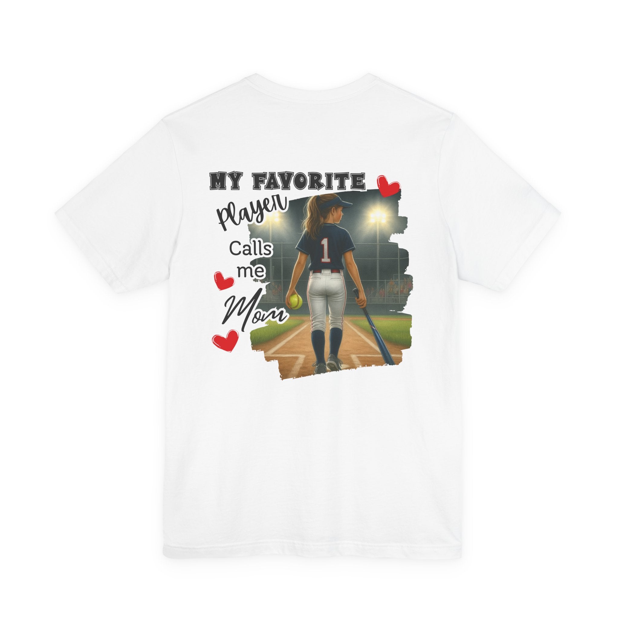 My Favorite Player Calls Me Mom Softball T-Shirt | Proud Softball Mom Tee | Game Day Shirt | Sports Mom Gift with Pocket Design