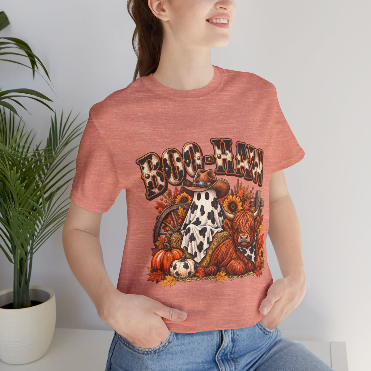 Boo-Haw Halloween T-Shirt  Western Ghost Cowgirl Tee, Fall Pumpkin Patch Shirt, Funny Country Halloween Graphic Tee