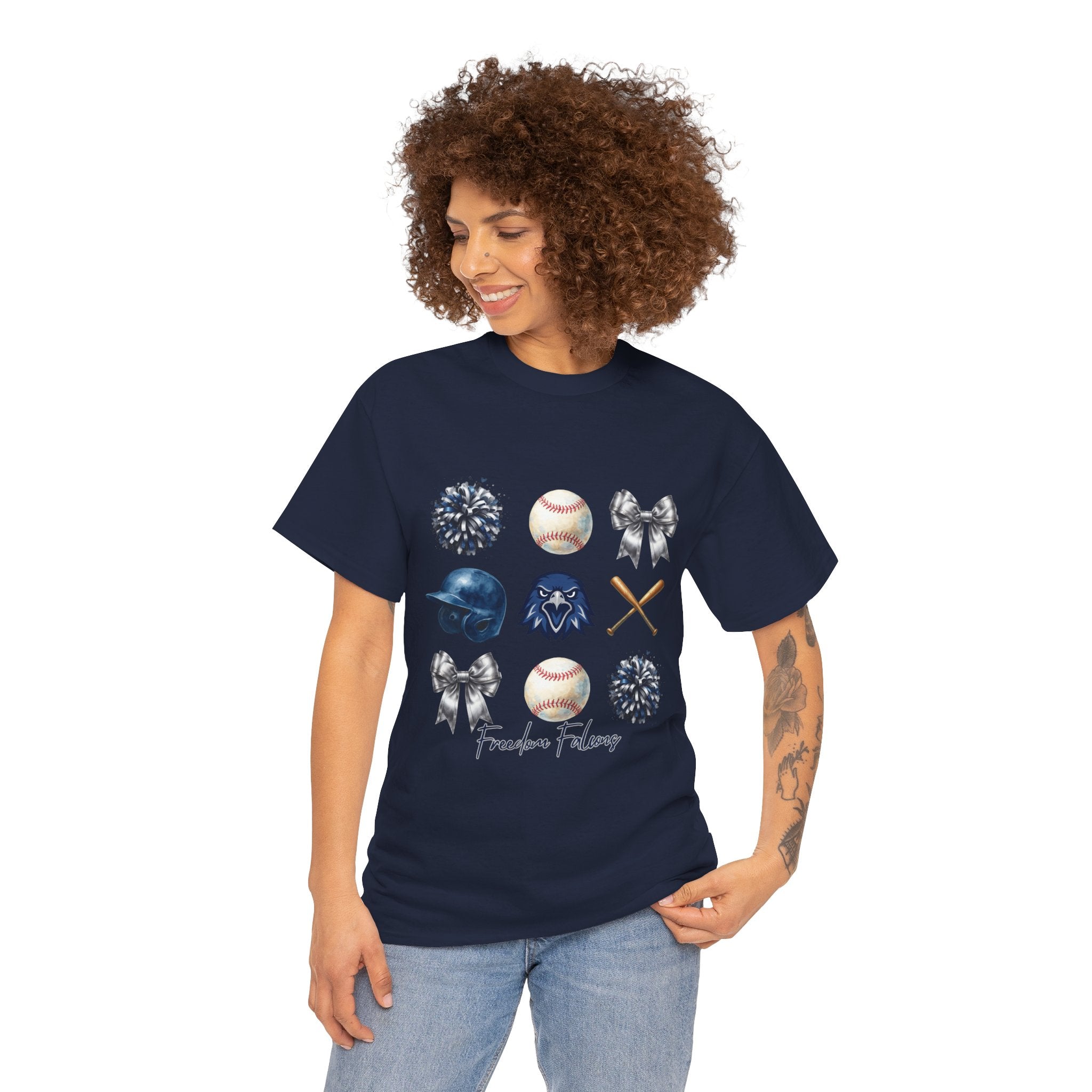 Freedom Falcon Baseball Icons Tee | Helmet, Bat, Ball,