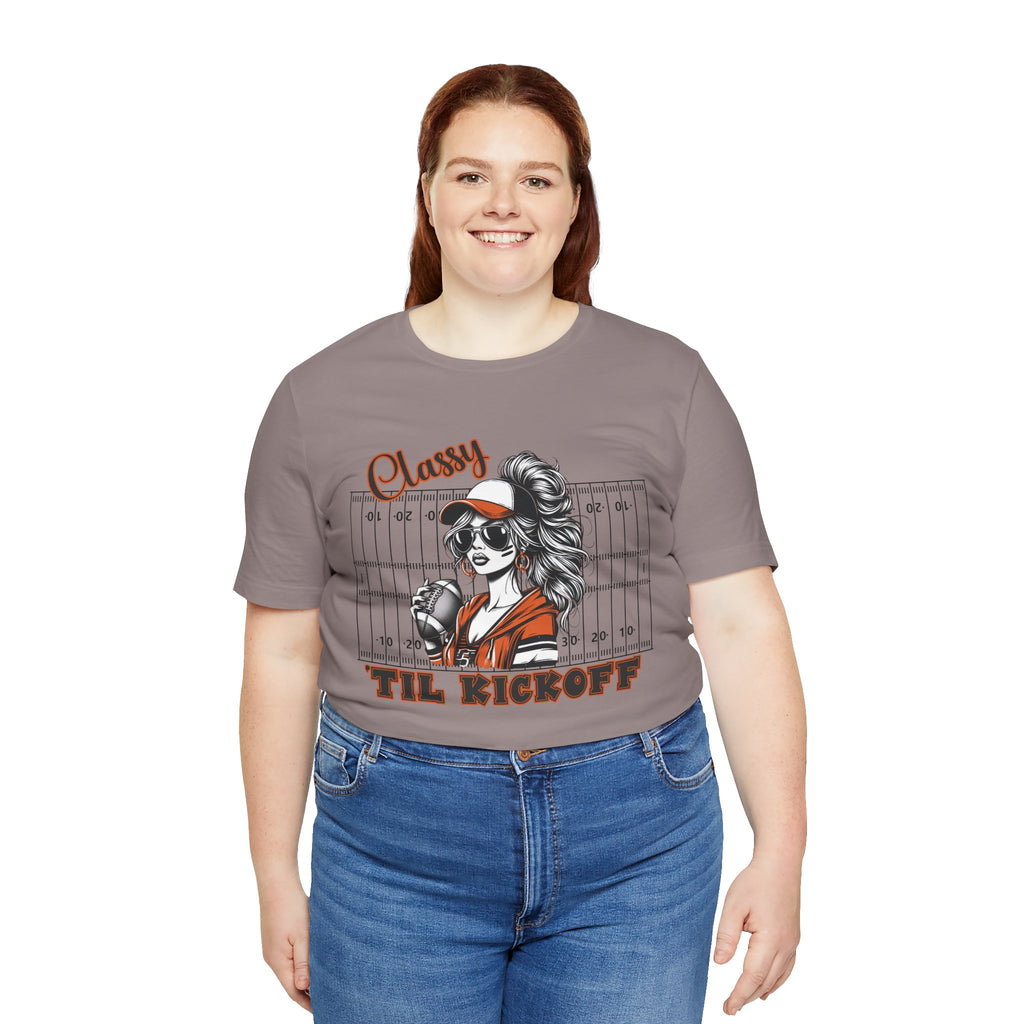 Classy Til Kickoff Football T-Shirt | Womens Game Day Tee | Cute Football Mom Shirt | Tailgate Outfit Fall Sports Fan Gift