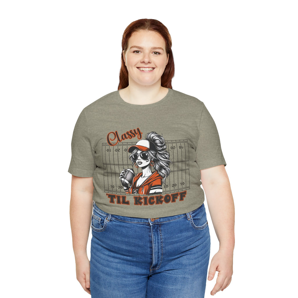 Classy Til Kickoff Football T-Shirt | Womens Game Day Tee | Cute Football Mom Shirt | Tailgate Outfit Fall Sports Fan Gift