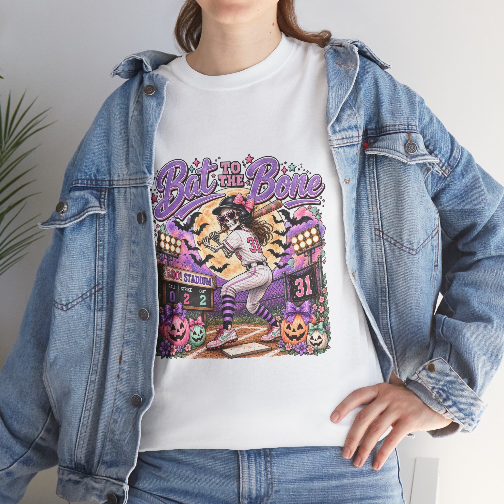 Bat to the Bone Halloween Softball Tee | Vintage Pumpkins