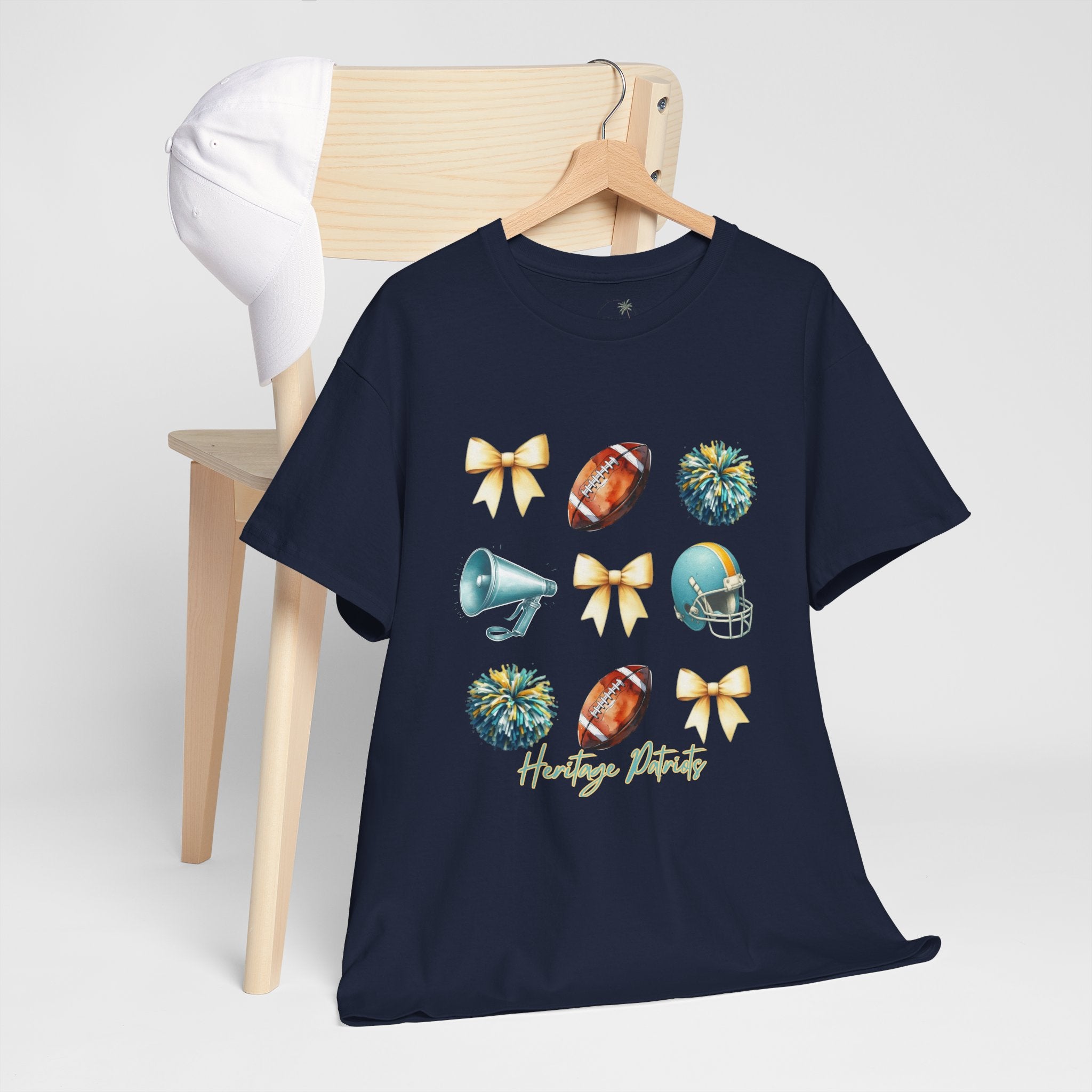 Heritage Patriots Football Icons Tee | Helmet, Ball, Pom Pom, Megaphone