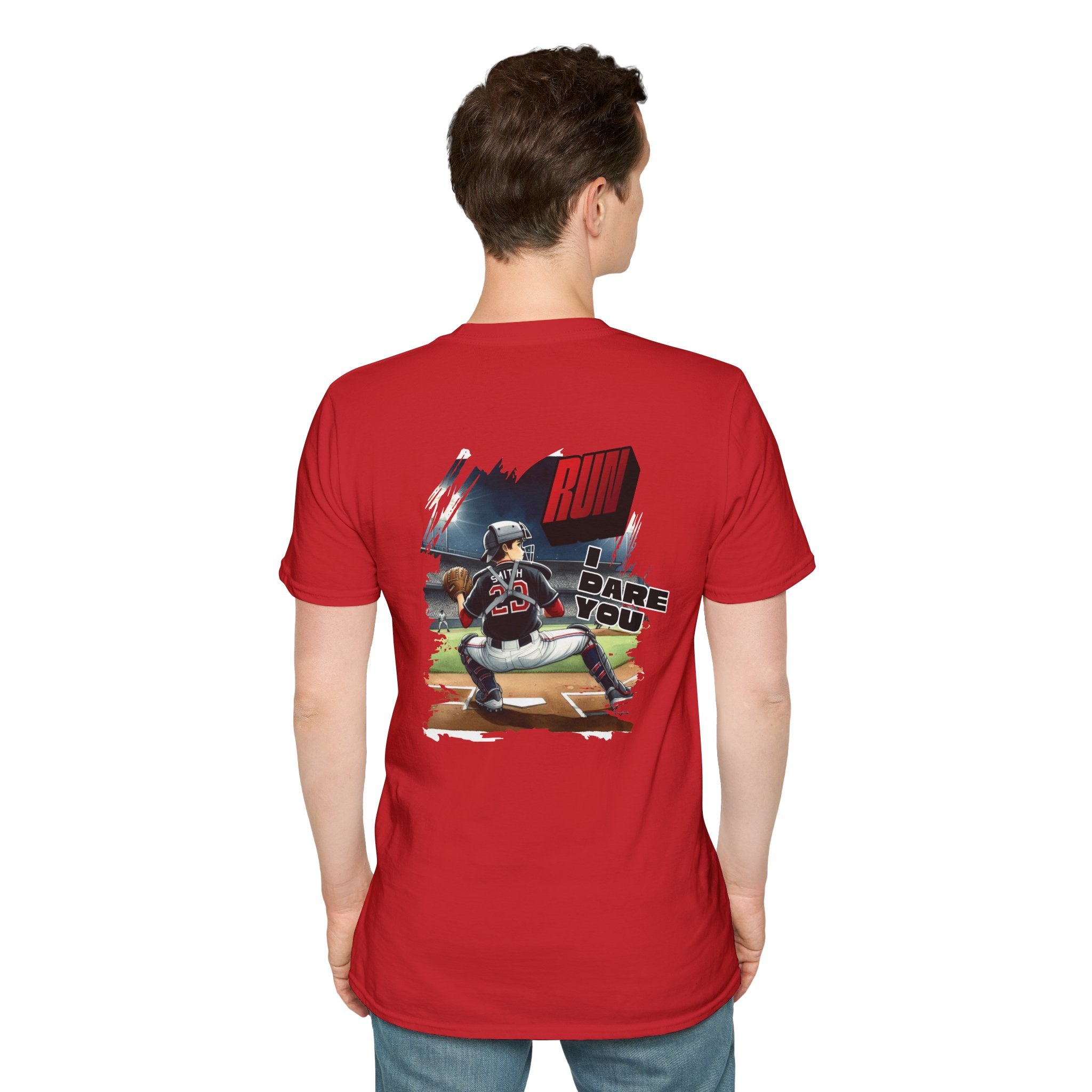 Run I Dare You' Back Graphic Baseball Runner T-Shirt Youth Player Illustration