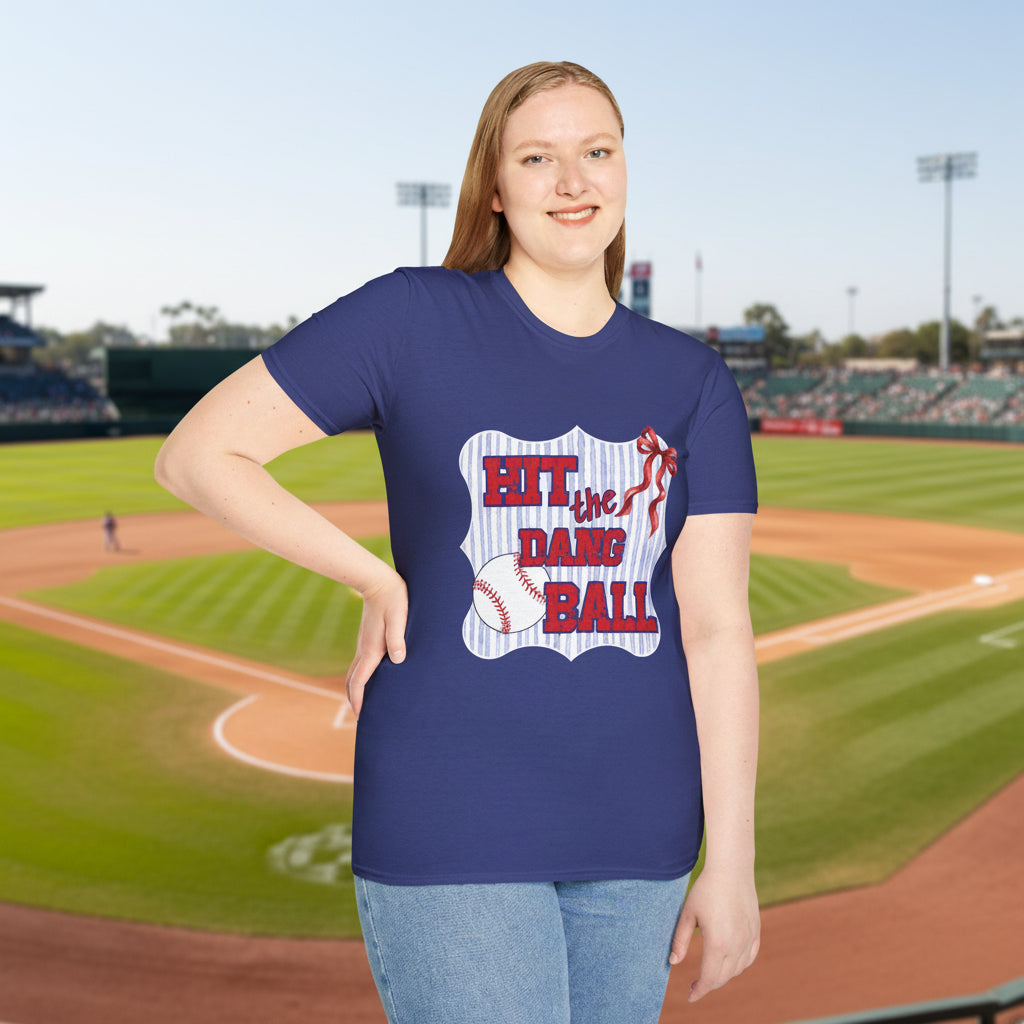 Hit the Dang Ball T-Shirt | Baseball Graphic, Red White Blue Stripes