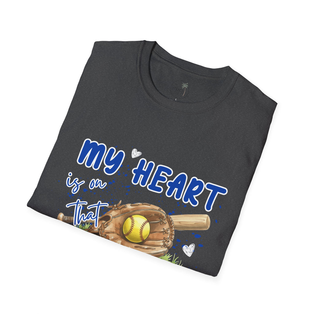 My Heart Is On That Field Softball T-Shirt | Softball Glove Ball Bat Design