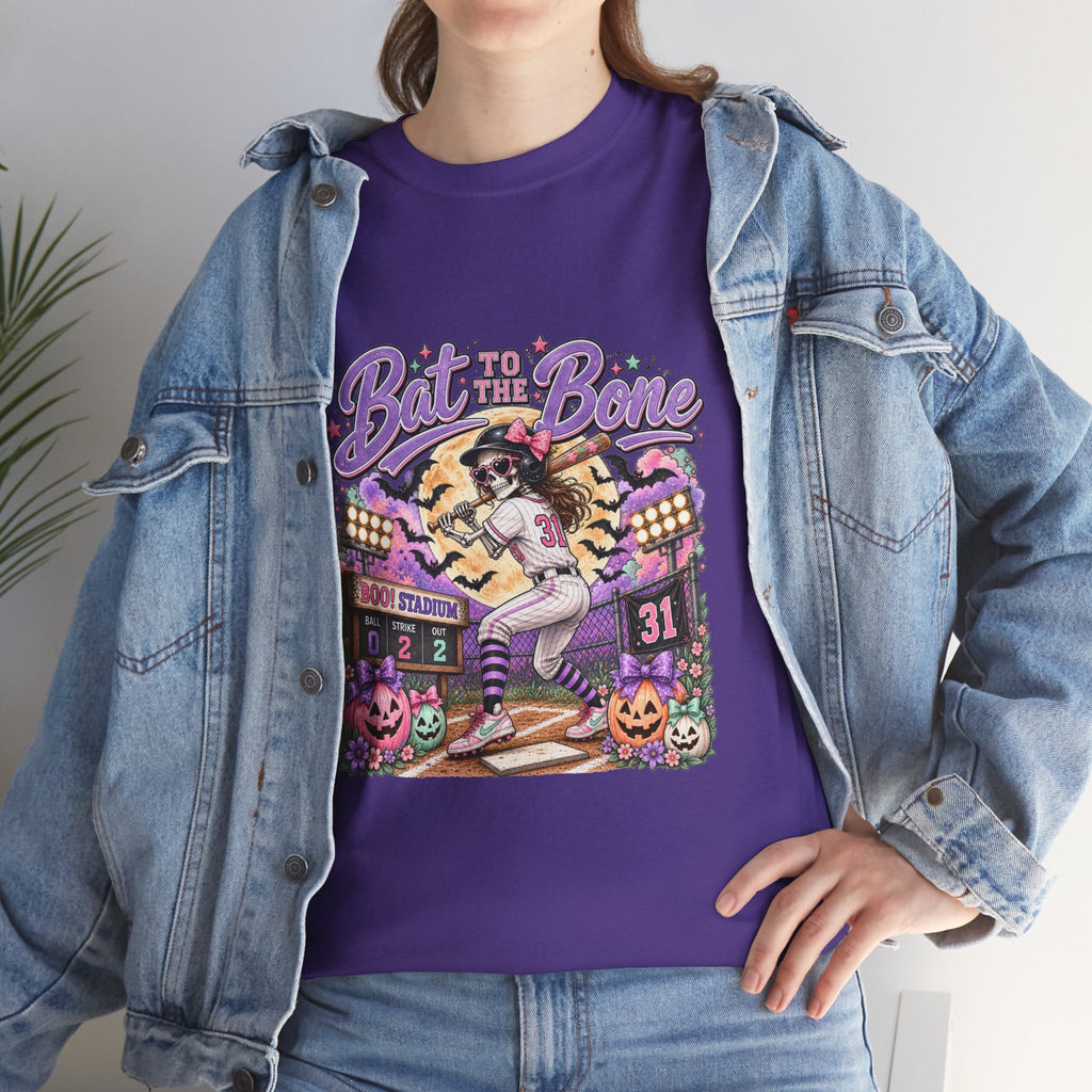 Bat to the Bone Halloween Softball Tee | Vintage Pumpkins