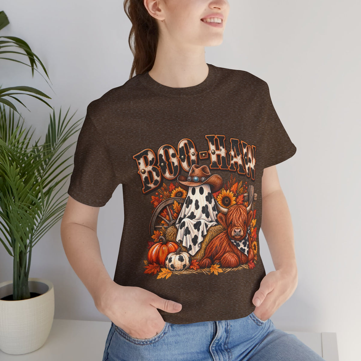 Boo-Haw Halloween T-Shirt  Western Ghost Cowgirl Tee, Fall Pumpkin Patch Shirt, Funny Country Halloween Graphic Tee
