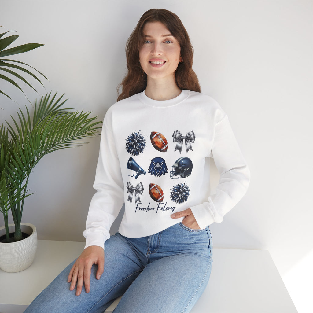 Freedom Falcons Football Crewneck Sweatshirt | Football Icons, Megaphone & Bows