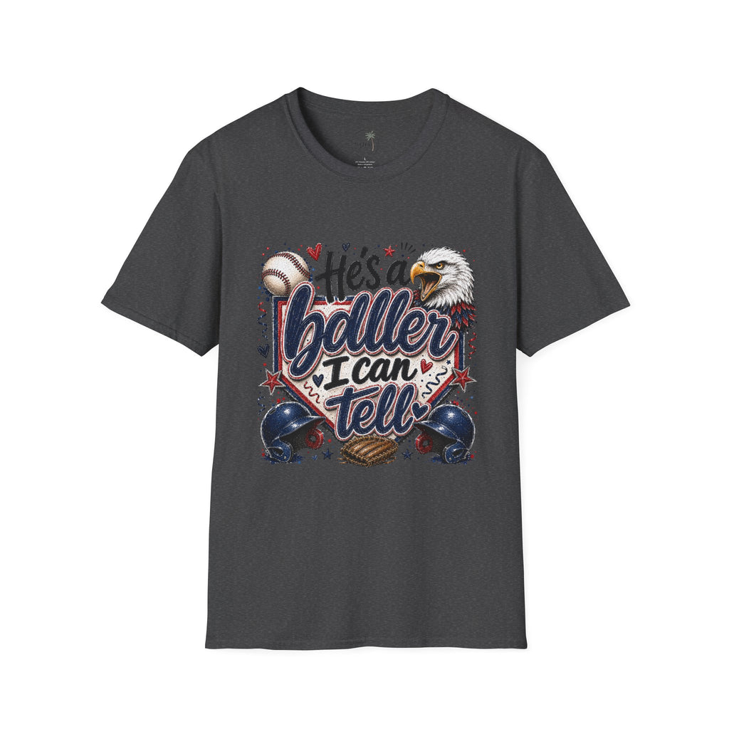 EAGLES-"He's a Ball-er I Can Tell" Patriotic Eagle Design Baseball Mom T‑Shirt —