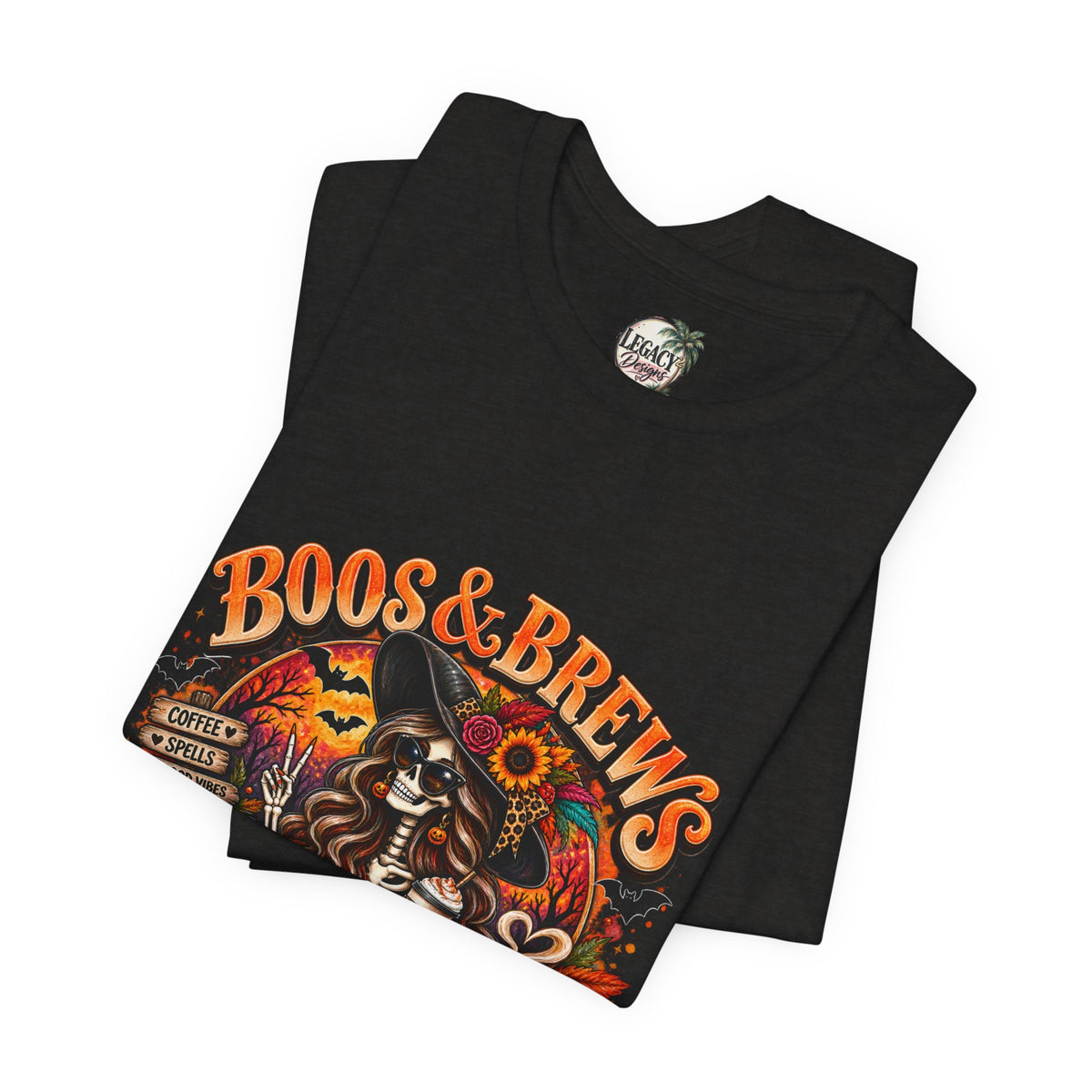 Boos & Brews Halloween Tee, Unisex Short Sleeve Shirt, Spooky Coffee Lover Gift, Fall Fashion, Halloween Apparel
