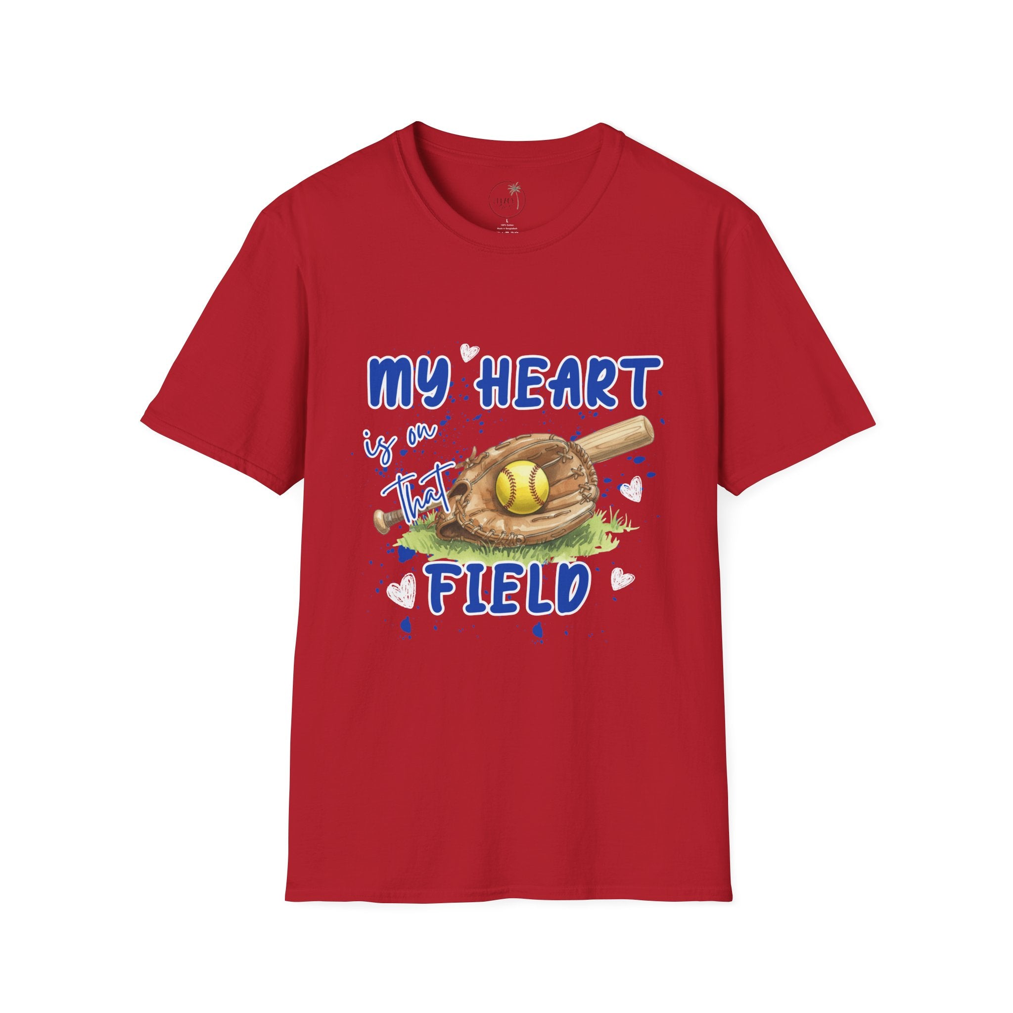 My Heart Is On That Field Softball T-Shirt | Softball Glove Ball Bat Design