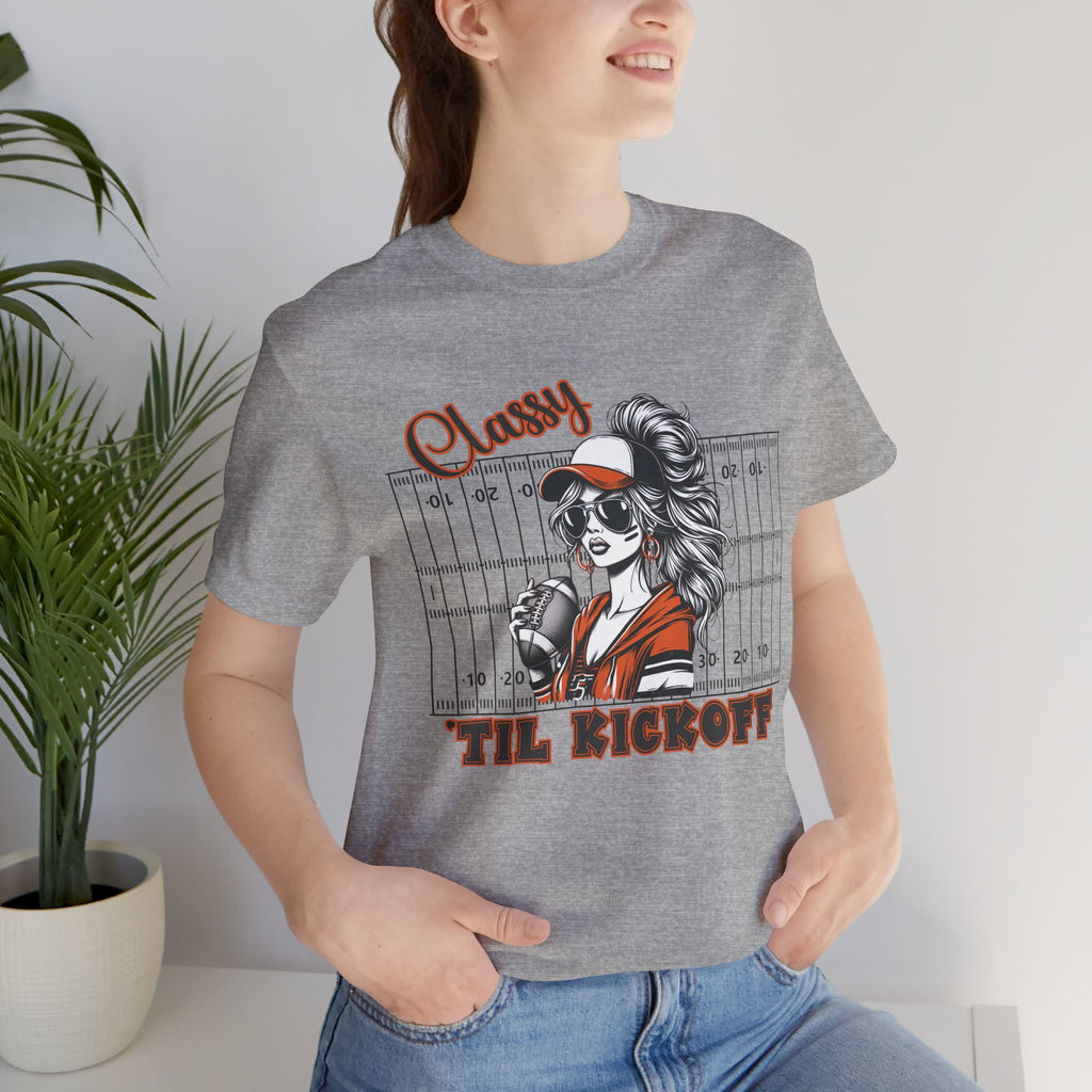 Classy Til Kickoff Football T-Shirt | Womens Game Day Tee | Cute Football Mom Shirt | Tailgate Outfit Fall Sports Fan Gift