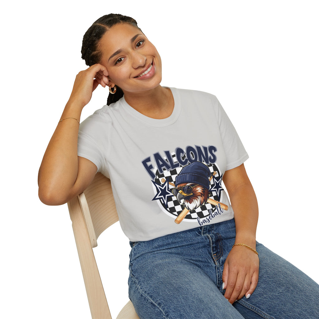 Falcons Eagle Baseball T-Shirt | Checkerboard Stars, Bat Helmet Sports Design