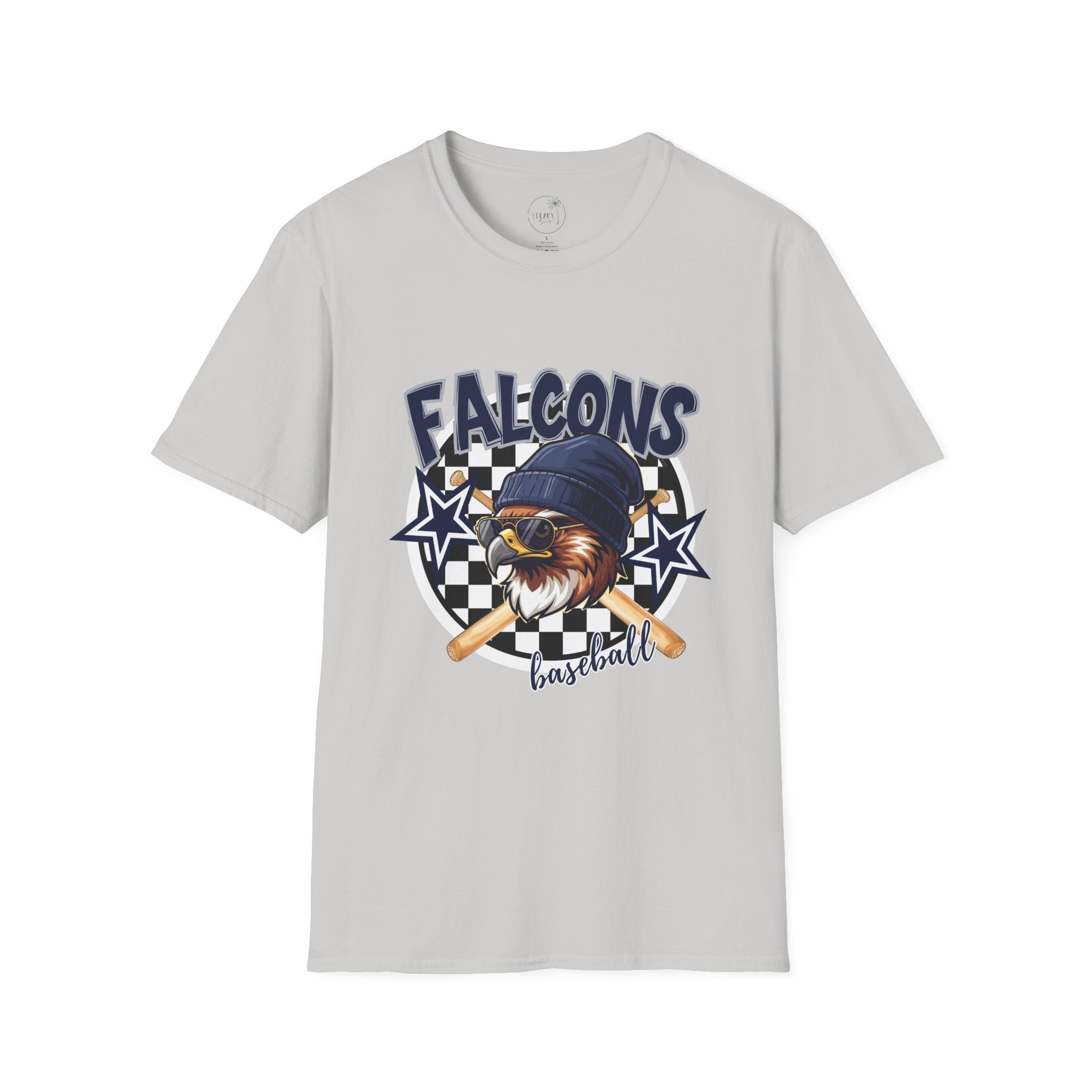 Falcons Eagle Baseball T-Shirt | Checkerboard Stars, Bat Helmet Sports Design