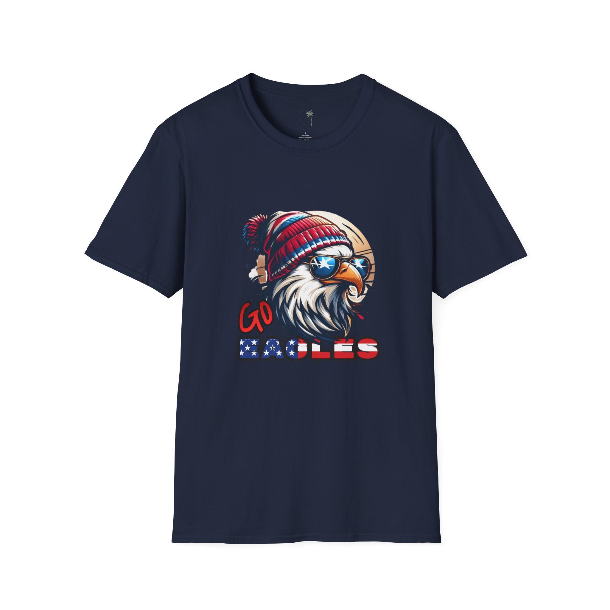 Patriotic Eagle with Beanie T-Shirt | American Flag Colors, Retro Illustration