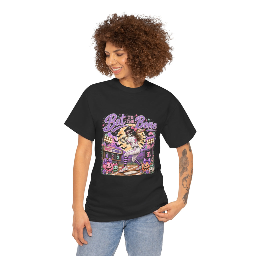 Bat to the Bone Halloween Softball Tee | Vintage Pumpkins