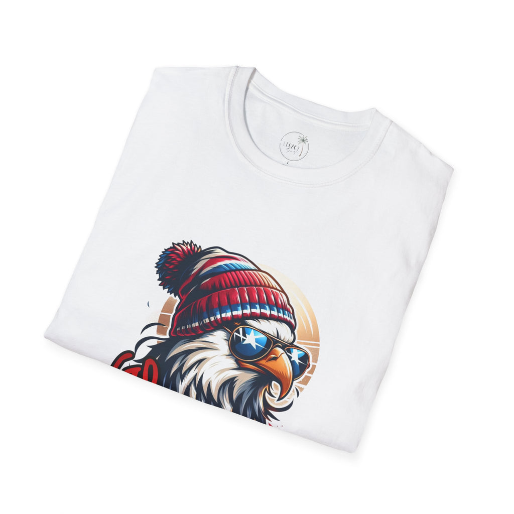 Patriotic Eagle with Beanie T-Shirt | American Flag Colors, Retro Illustration