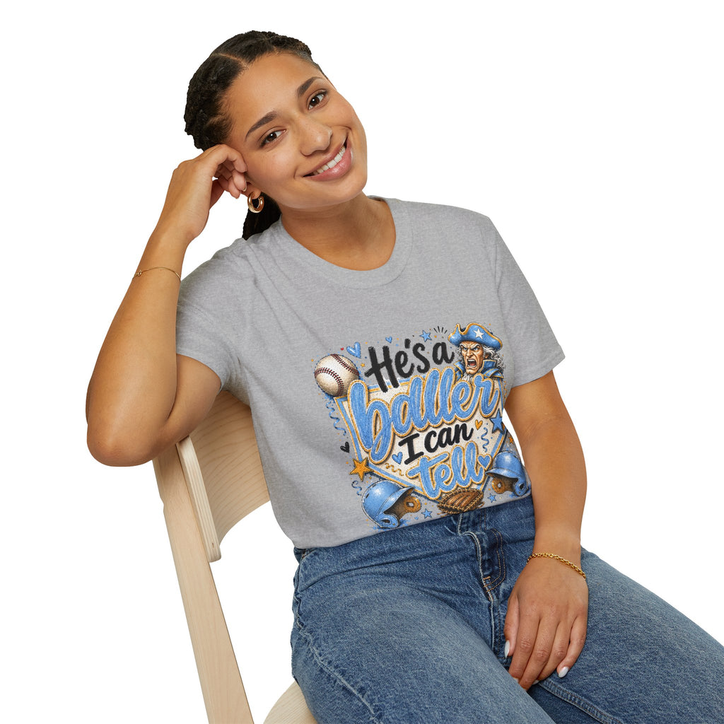 Patriot-"He's a Baller baseball I can tell" T-Shirt | Baseball Mom Dad Fan T-shirt