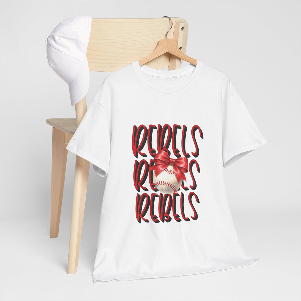 Rebels Baseball Graphic Tee | Script Lettering, Baseball with Bow